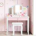 Kids Vanity Set Princess Makeup Dressing Play Table Set W/Mirror-White