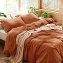 Bedsure 100% Washed Cotton Duvet Cover Queen Size - Burnt Orange Minimalist Duvet Cover Linen Like for All Seasons - GentleSoft™ Plain Simple Bedding, 3 Pieces (Burnt Orange, Queen, 90"x90")