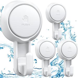 LUXEAR Suction Cup Hooks Reusable Suction Hooks for Shower Wall Vacuum Bathroom Suction Holder Removable Window Glass Door Suction Holder for Bathroom Kitchen Heavy Duty Hooks for Wreath (4 Pack)