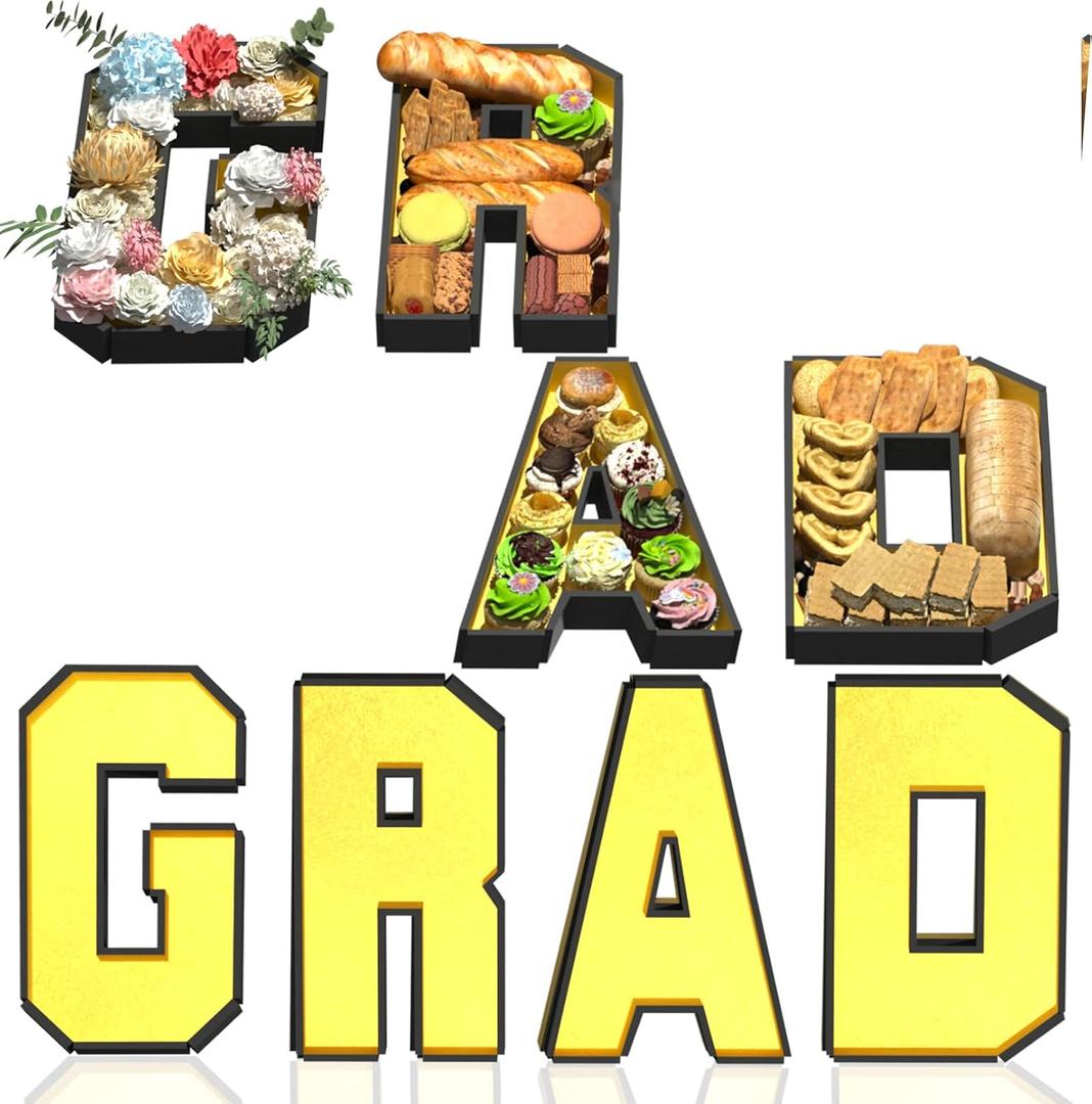 Grad Set Cardboard Letter for Charcuterie Gold Graduation Letter Trays for Food Fillable Letter Tray Chocolate Candy Cake Box for High School College Masters Graduate Party Decorations Supplies
