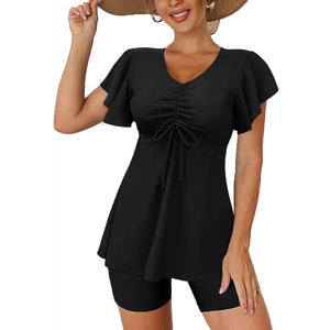 Fanuerg Women's Tankini Swimsuits Ruffled Flowy Tankini Tops with Boy Shorts Swimwear Tummy Control Two Piece Bathing Suits XL