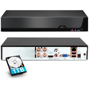 4 Channel DVR for Security Camera with 1TB Hard Drive, 4CH DVR Supports 5MP/4MP/1080P AHD/TVI/CVI/CVBS/IP Cameras, 24/7 Surveillance Recording,Human Detection,Remote Access