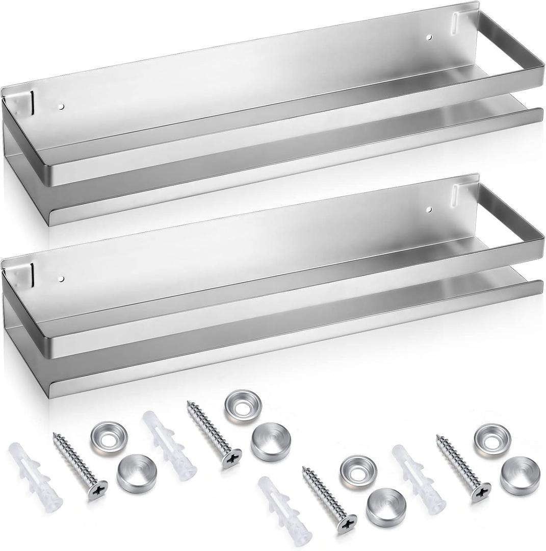 Lallisa 2 Pieces Stainless Steel Shelf Bathroom Shower Floating Shelves Wall Mounted Shower Caddy Basket Shelf Storage Organizer Shelves for Bathroom, Kitchen, Living Room(15.75 Inch/ 40 cm,Silver)