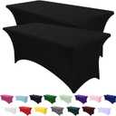 Spandex Table Cover 2 Pack 6FT Black Fitted Tablecloths,Washable Wrinkle Resistant Stretch Table Cloth Rectangle for Vendor Booth Display Items,Party Supplies for Adults,Wedding Decorations,Banquet