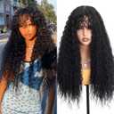 Curly Wig for Women and Girls Long Afro Curls Wig with Bangs Synthetic Hair Replacement Wigs for Cosplay Halloween Daily Use Natural Black 26 Inch (#1B)