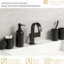Bathroom Accessory Set - 4 Pcs Matte Black Bathroom Set with Toothbrush Holder, Soap Dispenser, Tumbler & Cotton Swab Jar - Bathroom Vanity Countertop Organizer, Bathroom Decor Sets