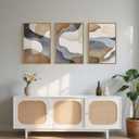 Large Abstract Watercolor Block Framed Canvas Wall Art,Colorful Neutral Geometric Wall Decor,Beige Blue and Brown Artwork,Modern Minimalist Line Art Print for Living Room,Bedroom- 24"x36"x3