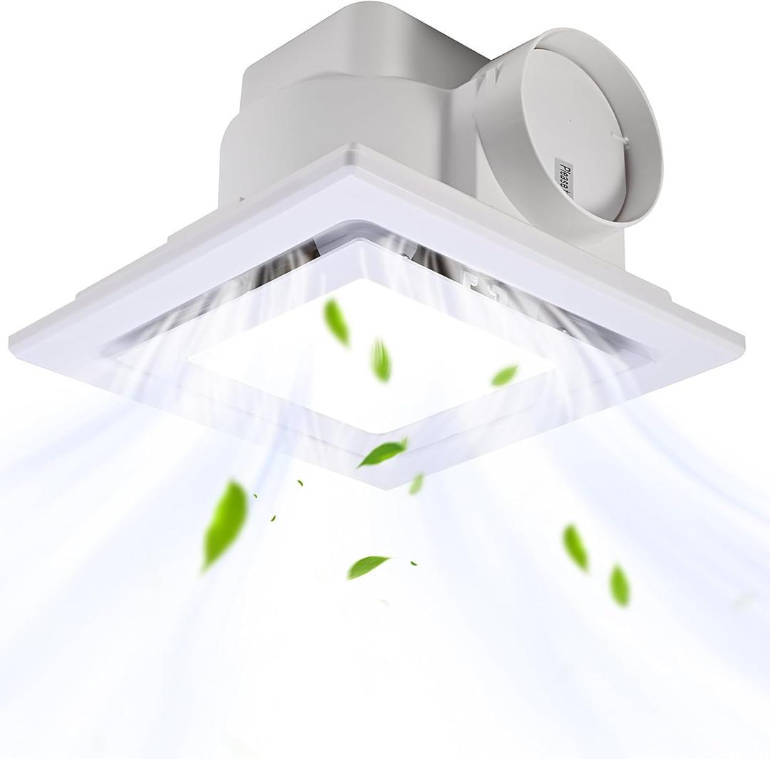 FEITON Bathroom Exhaust Fan with Light, Ceiling Mount, 110 CFM 1.0 Sones 4 Inch Duct, Quiet Square Bath Fan Light Combo, Shower Exhaust Fan with Light