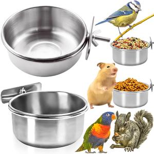 2 Pack Bird Feeding Bowls Cups Parrot Food Water Dishes, Stainless Steel Bird Bowl Cup Dish with Clamp, Birdcage Feeder Pet Cage Bowls for Cockatiel Budgie Conure Macaw Parakeet Small Animal