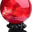 GYKLE Red Obsidian Ball with Stand, 4 Inch Natural Red Crystal Ruby Ball Sphere Melting Quartz Crystal Gemstone for Meditation Healing Feng Shui Divination Sphere Home Decoration Gift Box