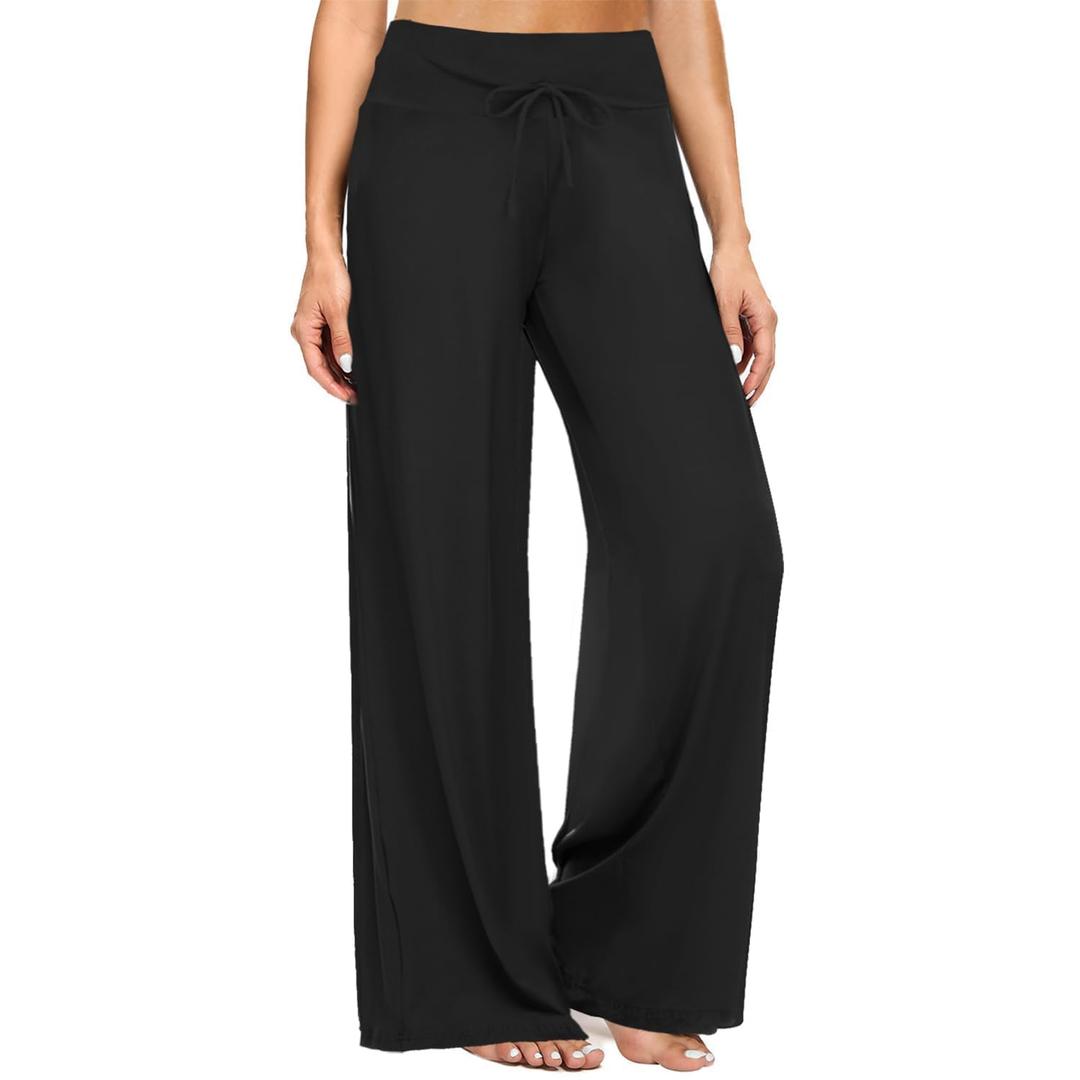 ZOOSIXX Soft Black Pajama Pants for Women, Wide Leg Pants Woman Flowy Comfy Casual Lounge Yoga Capri Pants 22”/ 30” Large