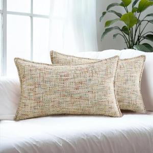  Pack of 2 Chenille Tweed Throw Pillow Covers 12x20 Inch, Colorful