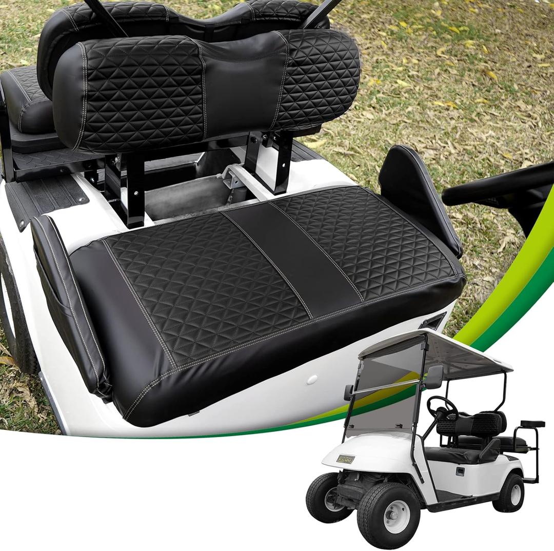Golf Cart Diamond Seat Cover Kit, Fit for EZGO TXT OEM Ordinary Seat Cushion, Golf Cart Vinyl Seat Cover No Need to Use Gun Nails (Black)