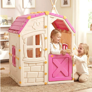 Outdoor Kids Playhouse with Openable Door Windows for Home Backyard for Ages 2+
