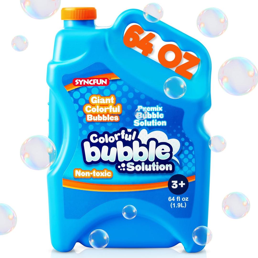 SYNCFUN 64 oz Premixed Bubble Solution, 1.9L Giant Pre-Mix Refill Solution for Bubble Machine, Bubbles for Kids, Wands, Blower, Easter, Outdoors Activity,No Mixing or Measuring