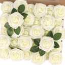 MACTING Artificial Flower Roses 30PCS Real Looking Fake Roses with Stem Foam Flowers for DIY Wedding Bouquets Table Centerpieces Party Baby Shower Home Summer Mothers Day Decorations,Ivory
