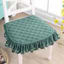Lace Ruffle European Chair Pad Cushion for Dining Chairs,Non Slip Square Flannel Face for Dining Chair Adornment Chair Pad with Fixed Rope (Green)
