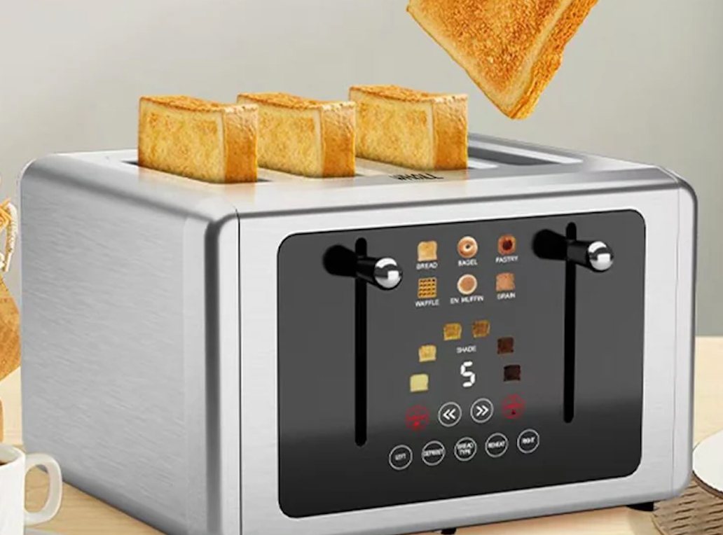 Whall 4 Slice Touch Screen Toaster, Stainless Steel Toasters Digital Timer, Dual Control Panel Toasters，6 Shade Settings＆6 Bread Types, Smart Wide Slots, Bagel, Cancel, Defrost,Silver