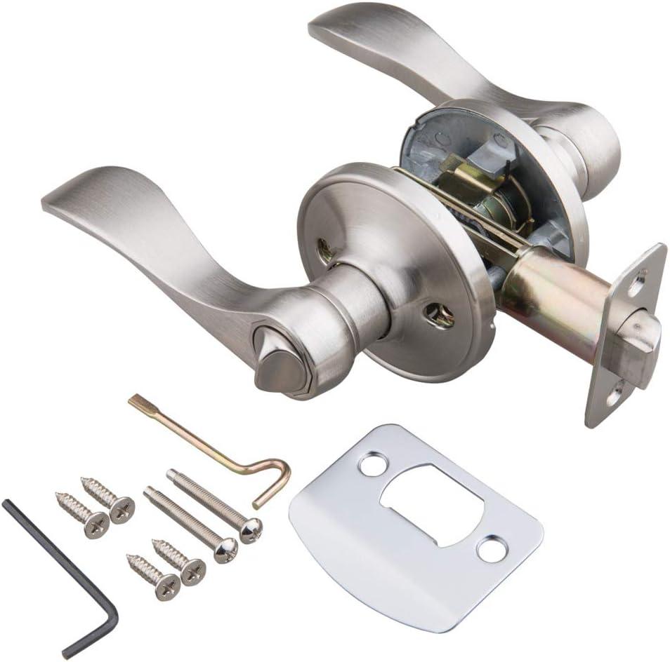 EZ-FLO 57855 Reversible Privacy Wave Lever Door Lockset, Satin Nickel