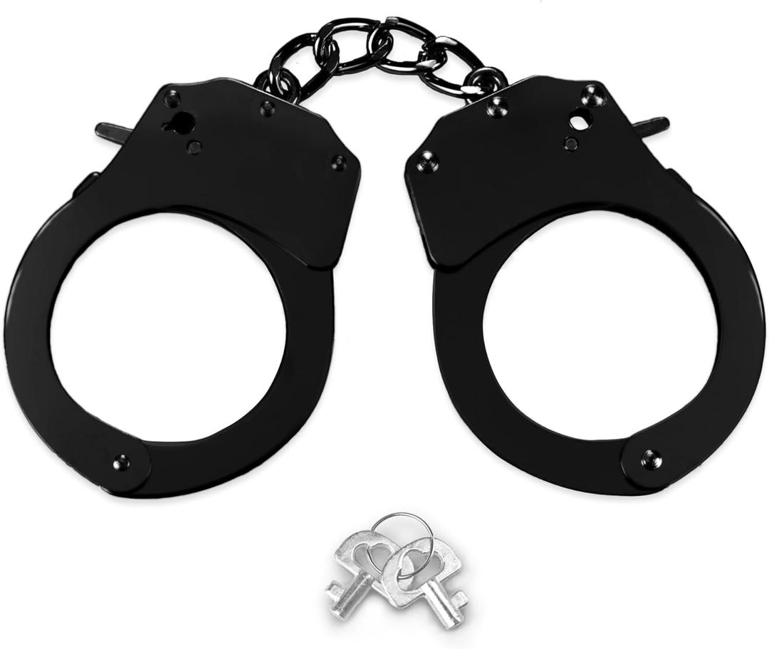 Toy Handcuffs with Keys, Stage Dress Up Accessory for Kids (Black)
