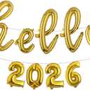 Multicolor Hello 2026 Number Balloon, 2026 New Years Decorations for 2026 Happy New Year Eve Christmas and Graduations Party Supplies (L HELLO 2026 Gold)