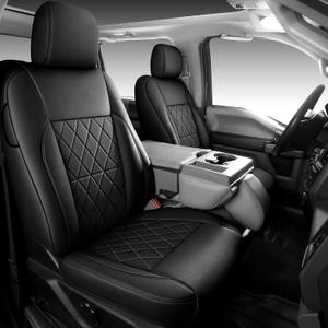 F150 Seat Covers, Napa Leather, Custom fit 2015-2026 F150 and 2017-2026 F250 F350 F450 Super Duty Crew Cab SuperCrew SuperCab Regular Cab(Front Pair, Black 2 pcs)