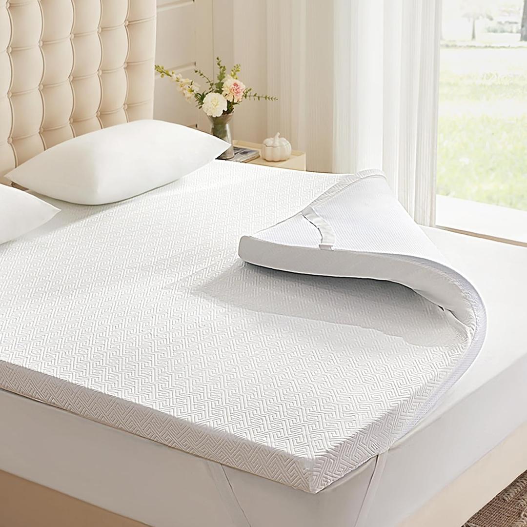 Eiayeebil 3 Inch Memory Foam Mattress Topper Queen, Memory Foam Pad with Removable & Washable Cover, Bed Topper for Back Pain, Non-Slip Ventilated Design, Queen Size
