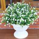 No Fade Artificial Flowers Outdoors, 16 Bundles Realistic Floral Greenery Plants UV-Anti Plants Fake Boxwood for Outdoor Indoor Home Garden Porch and Window Box Décor – White