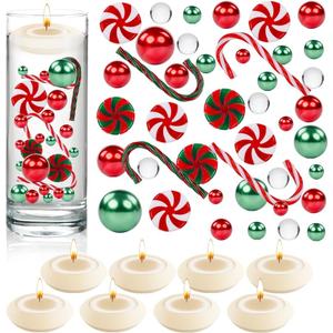 4118 Pcs Christmas Vase Filler Pearls for Vase Fillers Floating Candles Centerpiece with 8 Floating Candles Water Gels Beads for Christmas Home Table Party Decor (Fresh Style)
