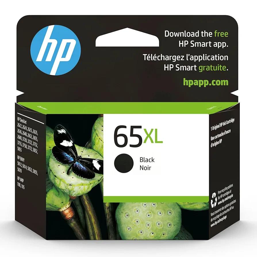 HP 65XL Black High-yield Ink Cartridge for HP Printers | Works with Printer Series: AMP 100, DeskJet 2600, 3700; ENVY 5000 | Eligible for Instant Ink | N9K04AN