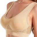 Wireless Sports Bras for Women Padded Breathable Hollow Out Seamless Support Yoga Walking Bra (Beige, S)