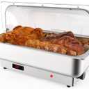 Rectangular Electric Chafing Dish Buffet Set with Temperature Control, 9QT Roll Top Stainless Steel Food Servers and Warmers with Transparent Lid for Catering Wedding and Parties (1 x 1/1 Pan)