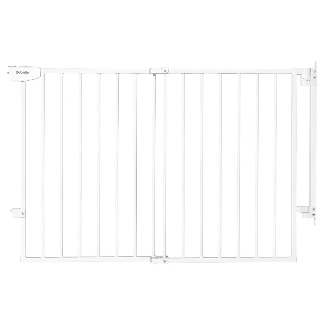 Babelio Baby Gate for Stairs, Kitchen & Doorways, No Bottom Bar| Easy Install| One-Handed Operation| Auto-Close| Hardware Mount Safety Dog Gate (White, 28" H, 29.7-46.5" W)