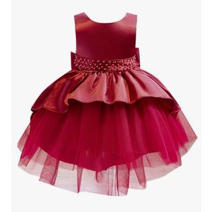 Girls Party Dresses Beaded Tail Hem Princess Gown for Wedding Celebration Flowy Tulle Dress with Bow