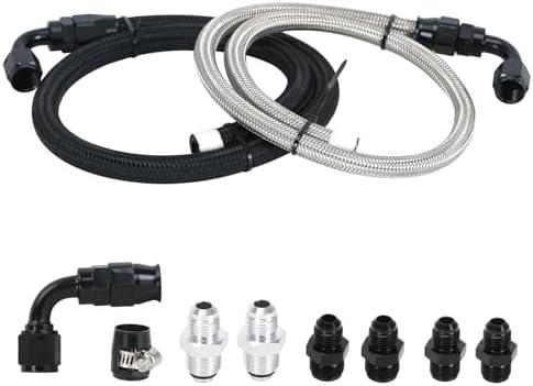 PQY 25Inch 6AN Power Steering Pump Hose Kit Compatible with Chevy C10 LS Swap Engine, High/Low Pressure Line with Leak-Proof Design Connect to GM Type II Power Steering Pump