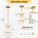 Modern Crystal Pendant Light for Kitchen Island, Gold Mini Chandelier with Water Rippled Glass, Adjustable Hanging Round Pendant Lights Fixture for Kitchen Island, Bedroom, Dining Room (1-Pack)