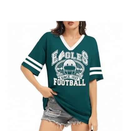 Women's Football Mesh Jersey - V-Neck Short Sleeve Casual Tops for Game Day Fans,Green, Size M