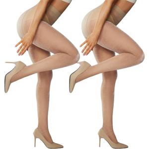 Yilanmy Womens Glitter Sheer Tights Sexy Sparkly Tights Shiny Shimmer Elastic High Waist Pantyhose Transparent 2 Pairs (Small-Medium, Natural)