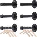 BTSKY 6 Pack Clothes Rack with Screws, 6 Inch Metal Industrial Pipe Clothes Bars for Hanging Clothes, Heavy Duty Wall Mounted Clothing Hanging Rod Shelving Brackets for Laundry Room Retail Store,Black