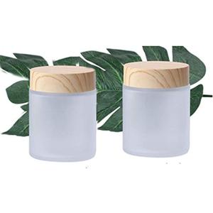 2 Pcs 100 Grams/100 ML Empty Glass Jars Frosted Glass Cosmetic Cream Jar Bottles Pot Wood Grain Lid Refillable Container Cream Box Lotion Face Cream Jar DIY Makeup Lip Balm Eyeshadow