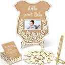 Wenqik 63 Pcs Baby Shower Guest Book Alternatives Set Baby Shower Decorations with Photo Frame Sonogram Frame Keepsake 60 Wood Slices Guest Book for Birthday(Bodysuit)