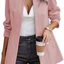 ELLEVEN Blazers for Women Business Casual Open Front Suit Jacket Herringbone Long Sleeve Stand Collar Work Blazer for Office with Full Lining and Padded Shoulders Light Pink Small