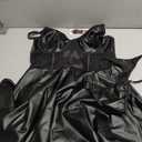 comeondear Sexy Black Faux Leather Lingerie Set for Women (Black, XL)
