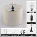 KUAUGST Plug in Pendant Light, Hanging Lights with Plug in Cord, Hanging Lamp with 15ft Hemp Rope, On/Off Switch, Beige Linen Shade, Light Fixture for Bedroom, Living Room, Dining Table 2 Pack