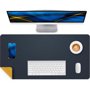 CEBOWA Dual-Sided Leather Desk Pad Protector- Non-Slip PU Desk Mat, Waterproof Office Blotter for Keyboard & Mouse | Desktop Mat | Home Office Accessories (35.4"x17", Yellow Blue)