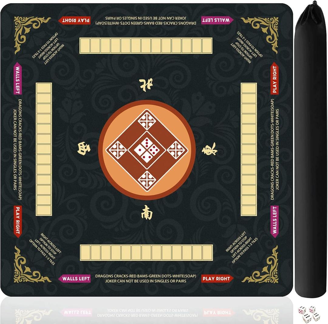 Mahjong Mat for Table, 31.5x31.5Inch American Mahjongg Table Mat (Black1)
