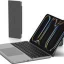 Mircopack Foldable Bluetooth Keyboard with Touchpad and Stand for iPad/iPhone/MacBook,3-Device Ultra Slim PU Leather Magnetic Cover Portable Rechargeable Keyboard for macOS and iOS-Gray