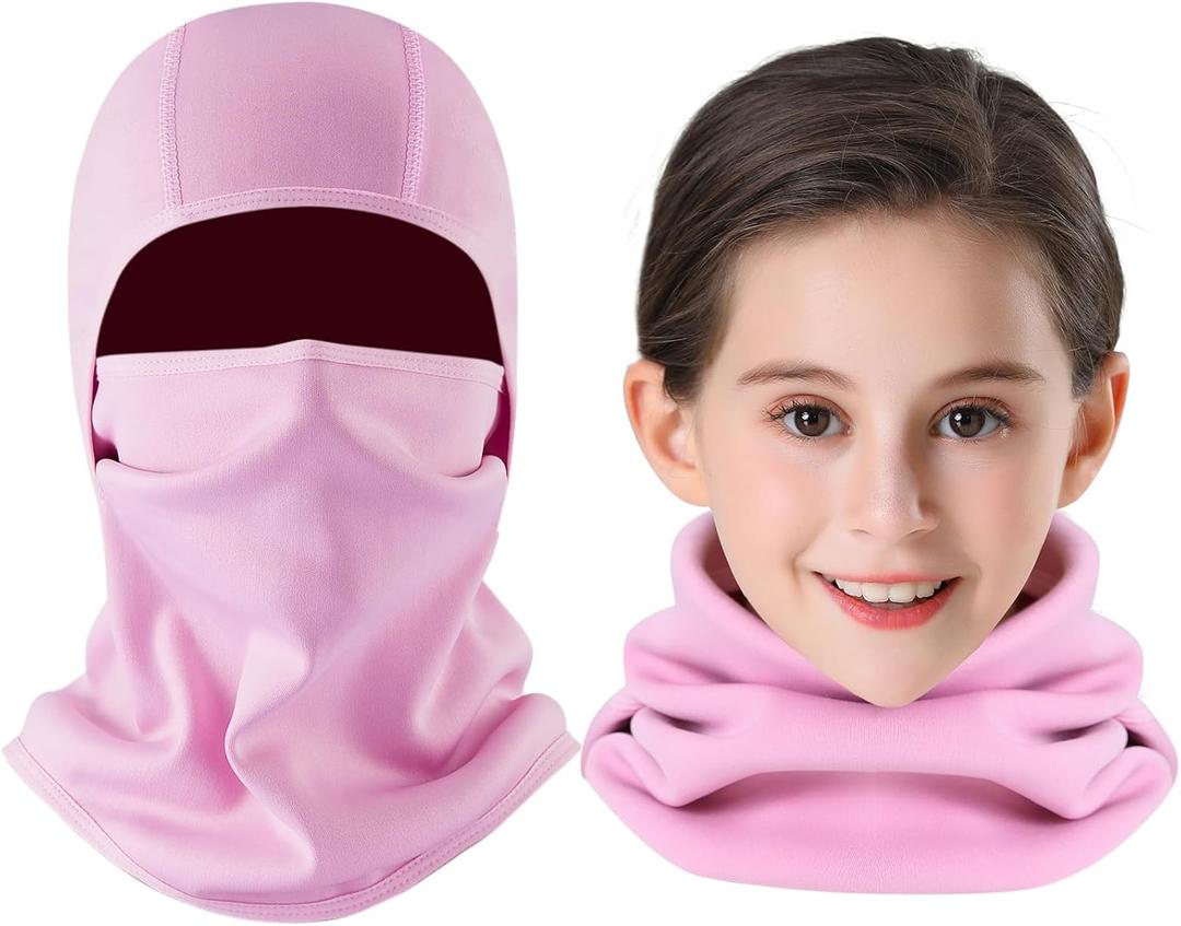 Aegend Balaclava Face Mask for Kids Age 5-12, Windproof Ski Face Neck Warmer for Cold Weather Winter Outdoor Sports (Small, Pink)