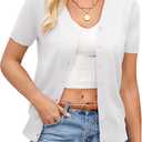 GRACE KARIN Womens Short Sleeve Cardigan Sweaters 2026 Summer Lightweight Cropped Cardigan V Neck Casual Clothing Tops (White, M)