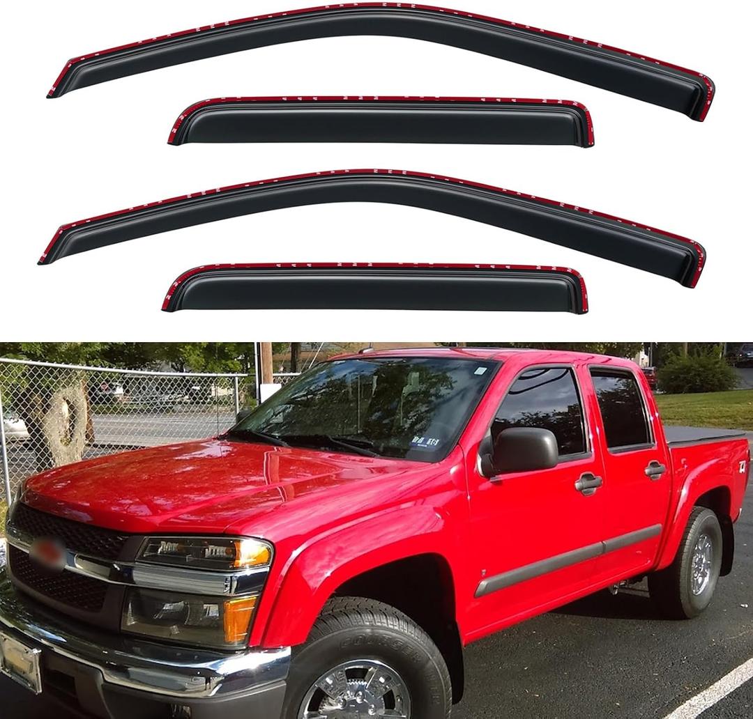 in-Channel Window Visors Rain Guards for 2004-2012 Chevy Colorado Crew Cab, Window Vent Wind Deflectors Shades for 04-12 GMC Canyon